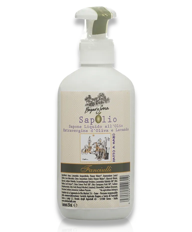 Sapone liquido all’olio extravergine d’oliva e lavanda